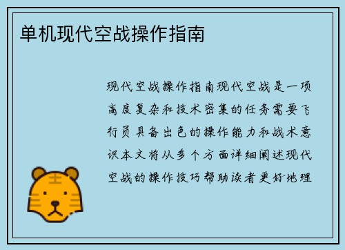 单机现代空战操作指南